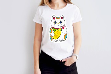小飯糰  招財貓 招福 白色中性短T