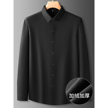 大碼男士加絨長袖襯衫胖子冬裝加肥加大寬松羊毛打底襯衣加厚保暖