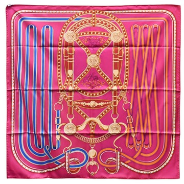 HERMES 經典Grand Tralala圖騰絲質方巾/披巾(桃紅色)