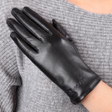 PLOVER女士山羊皮手套秋冬季觸屏加絨防風騎行保暖真皮棉手套高端