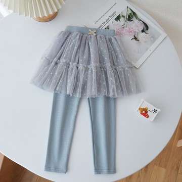 FANMOU - 紗裙內搭褲-可愛點點-灰藍色