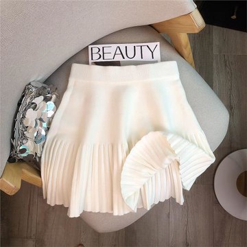 廣州十三行高貨爆款~顯腿長 高腰小個字百褶針織半身短裙子女顯瘦