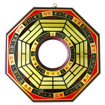 開運陶源 八卦鏡 正面八卦圖案 背面驅邪避魔咒文 鎮宅化煞避邪旺財利市 直徑約21.5公分  黃楊木 深棕色  1個