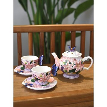 A6T百合花杯盤組套餐茶壺擺件創意家居庭院浪漫花茶壺家用下午茶