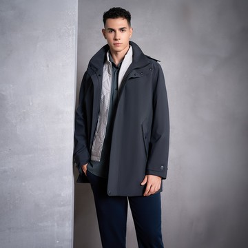 防潑水緹花連帽式風衣(內含可拆式蓄熱棉背心)/暗海軍藍色(身長-32＂) | 5819212479