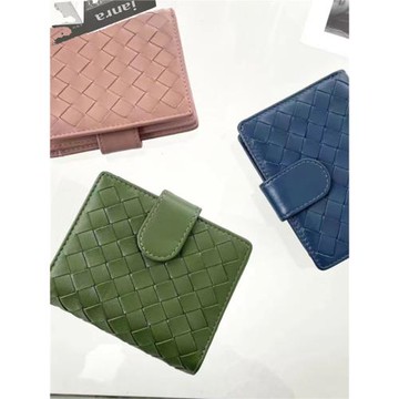 真皮編織小錢包2024新款多隔層多卡位一體短款搭扣零錢包大容量