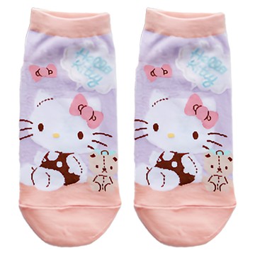 oneder 旺達 凱蒂直版襪-布偶 兒童襪 女童襪 短襪 卡通襪 1入  粉橘色  22-26cm