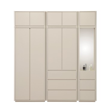 直人木業-莫蘭迪奶油雲朵開門高被櫥衣櫃組206公分(雙吊+三抽+轉角櫃)