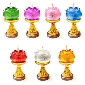 【新韻傳音】七品圓滿蓮花燈7入套組｜七色供佛燈 電子蓮花燈 USB充電 佛前供燈 祈福燈 鋅合金底座 D382C