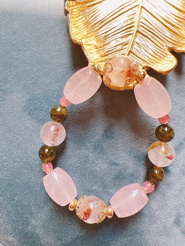 少女葛蕾特PO-111-514~粉晶.沙弗萊.紅紋石.黃銅礦