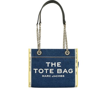 MARC JACOBS 棉質牛仔布鏈帶小款托特包/肩背包(單寧藍)