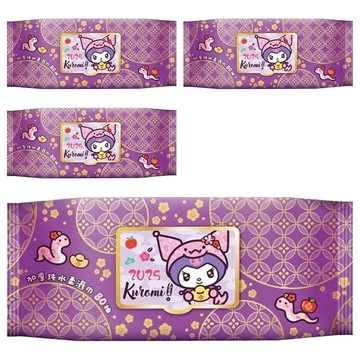 SANRIO 三麗鷗 酷洛米 加厚純水柔濕巾 80 抽 X 4 包(加蓋) - 3D壓花新年特別款  80抽  4包