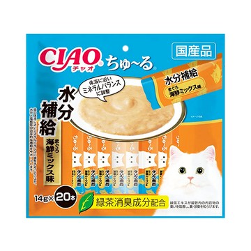INABA CIAO 啾嚕 肉泥 水分補給 20入 綠茶消臭成分配合 條狀包裝方便餵食  鮪魚海鮮綜合  280g  1袋