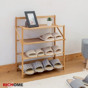 RICHOME 可折疊四層鞋架(免組裝)(竹製) 收納架 鞋架 置物架 層架 展示架 SC217