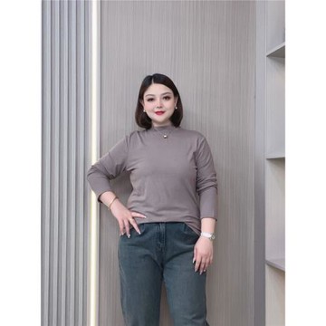 秋季新款長袖打底衫女休閑大碼胖mm純色上衣寬松顯瘦套頭內搭T恤