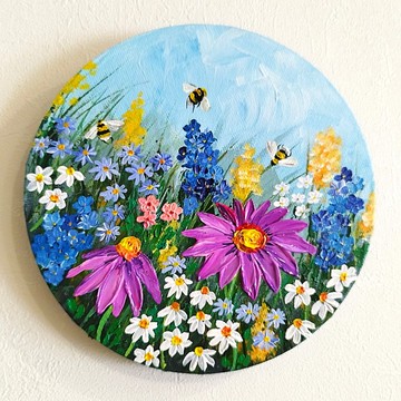 野花風景畫、大黃蜂紋理藝術、昆蟲牆飾