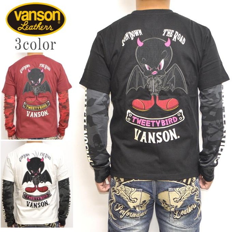 バンソン VANSON ルーニーテューンズ LTV-2117 天竺 フェイク長袖Ｔシャツ ロンＴ トゥイーティー バイク バイカー トップス メンズ  | LINEブランドカタログ