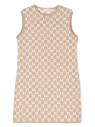 Elisabetta Franchi La Mia Bambina - monogram-jacquard sleeveless dress - kids - Viscose/Polyamide/Polyester - 14 yrs - Neutrals