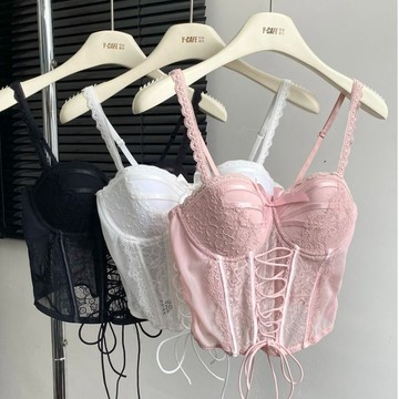 ♡ 𝑪𝒉𝒊𝒄 𝒖 ♡蕾絲刺繡魚骨吊帶背心內搭外穿設計感純欲性感辣妹抹胸上衣