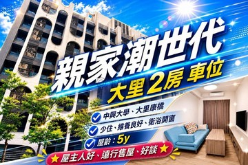 親家潮世代｜專任｜社區最便宜｜兩房休旅車位｜台中市大里區中興路二段
