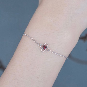 石榴石925純銀四葉幸運草手鍊