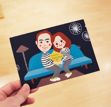 英式文青風 客製人像-2人 似顏繪 生日/情人節//聖誕節/訂婚/求婚