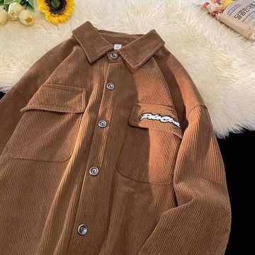 春秋季日系復古長袖襯衫男港風素色寬鬆工裝打底外套男