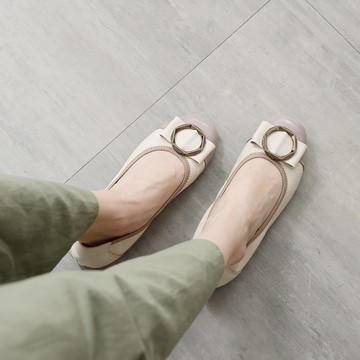 (限時81折/23、26.5最後尺碼)Kuru Mira優雅女子真皮蝴蝶結平底娃娃鞋-草莓牛奶