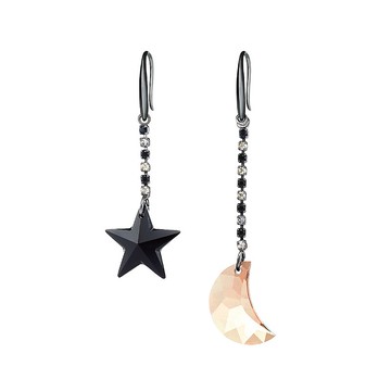 披星戴月  奧地利水晶耳環-黑+香檳金