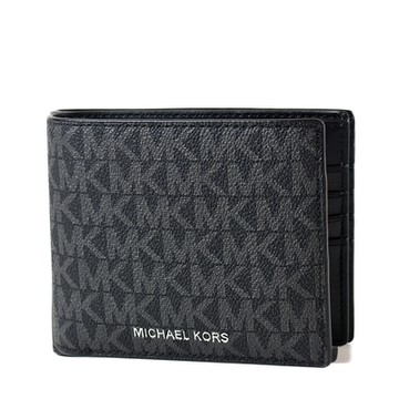 MICHAEL KORS 男款 緹花LOGO防刮八卡短夾/附證件夾-黑色