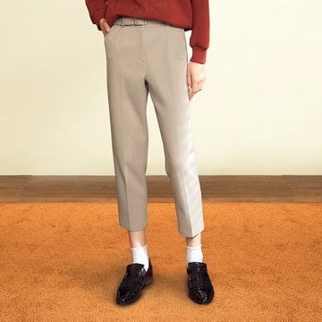 OUWEY歐薇 輕奢質感附腰帶磨毛斜紋直筒褲(卡其色；S-L)3224066604