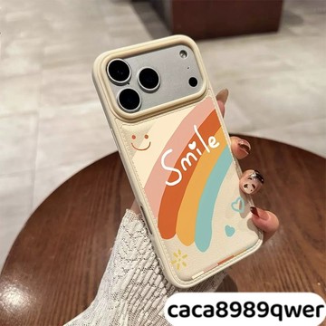 彩虹笑脸新款麵包殼 皮紋氣墊防摔 蘋果17 pro max i16 i11 i15 plus i13 14手機殼