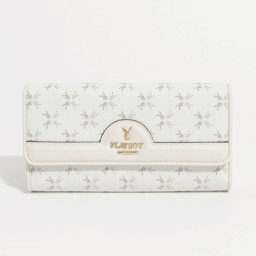 PLAYBOY - 三折式翻蓋長夾  White Bunny系列 - 米白色