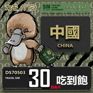 【鴨嘴獸 旅遊網卡】Travel Sim 中國 30天 吃到飽 上網卡
