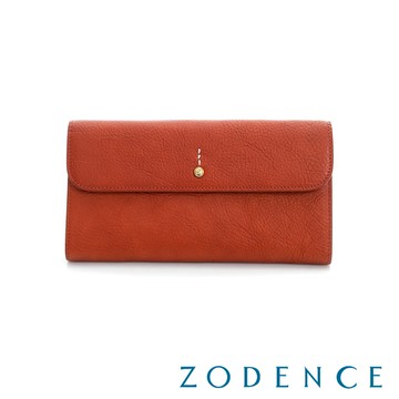 ZODENCE 義大利植鞣革金點設計多卡長夾 橘紅