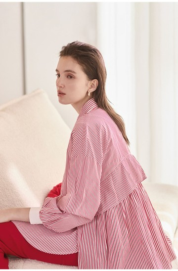 異素材條紋襯衫上衣