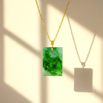冰種辣綠花青翡翠無事牌項鍊 18K墜頭 | 天然緬甸A貨翡翠 | 送禮