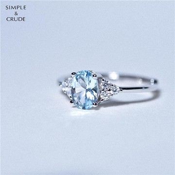 【好康免運】海藍寶形戒指 首飾 女純銀925 藍託帕石鑽 石橢圓形戒指 男時尚個性 情侶戒指 禮物