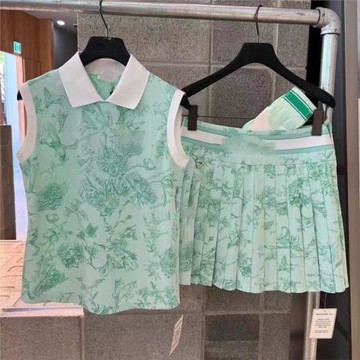 原單高爾夫服裝女套裝印花背心百搭時尚休閑無袖運動多色百褶短裙