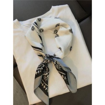 韓系復古腰果花拼色小方巾絲巾春秋裝飾多用護頸圍巾冬季韓國領巾