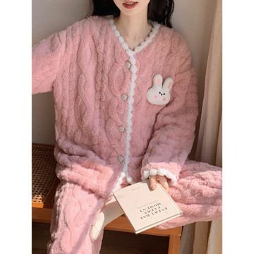 睡衣冬季女款珊瑚絨加厚加絨網紅風秋冬天法蘭絨保暖可外穿家居服