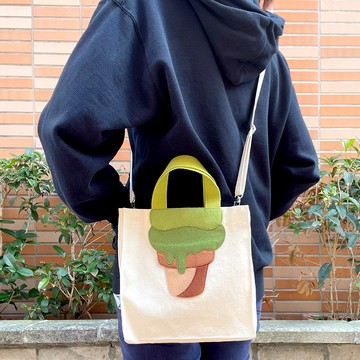 【圖案不是印刷】抹茶冰淇淋, 手挽/斜背帆布袋