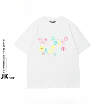 【JK極客】100%純棉 Oversize大碼 慵懶風 設計感 字母印花T 短袖T恤男 寬鬆上衣 重磅T 韓系大碼女裝