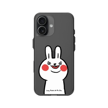 iPhone 17 Clear (相機按鈕) 酷墨灰 - 懶散兔與啾先生 Lazy Rabbit and Mr.Chu - 傻笑