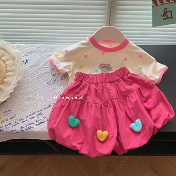 🌸YR🌸 兒童套裝 女童短袖套裝 中小童套裝 女童夏款套裝2026新款女寶寶時尚圓點短袖兒童洋氣韓版短款兩件套