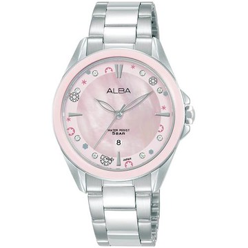 ALBA 雅柏 璀璨珍珠貝氣質腕錶/粉紅X銀/33mm (VJ22-X435P/AH7DV7X1)
