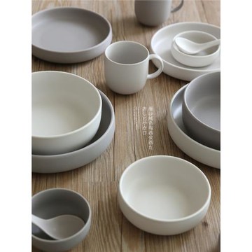 JODU極簡北歐復古啞光灰色高級感純白色西餐盤碗陶瓷餐具套裝家用