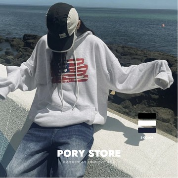 【PORY STORE】獨家！韓系國旗印花刷毛帽T 舒適 實拍 韓系 加厚 寬鬆 百搭 保暖長袖 冬天長袖  男生帽T