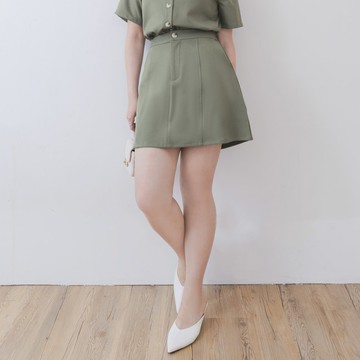 【PolyLulu】 韓系車線斜紋後鬆緊短裙 MISS. 中大尺碼裙子
