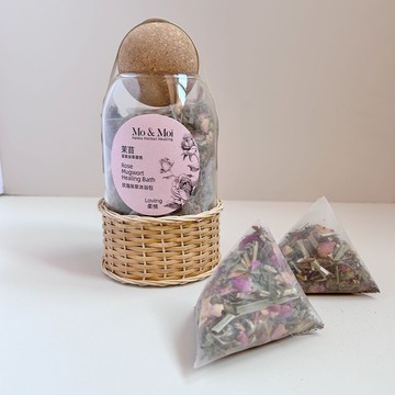 茉苜 Mo & Moi 玫瑰抹草沐浴包  手工藤編瓶 8入